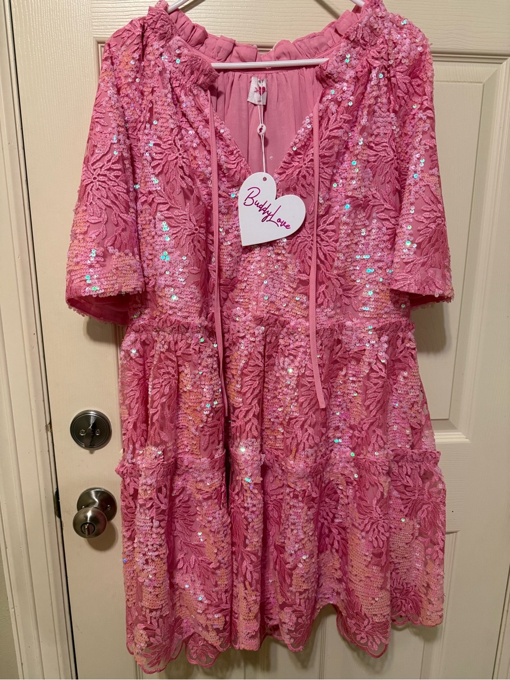 Buddy Love Pink Sequin Lace Midi Dress